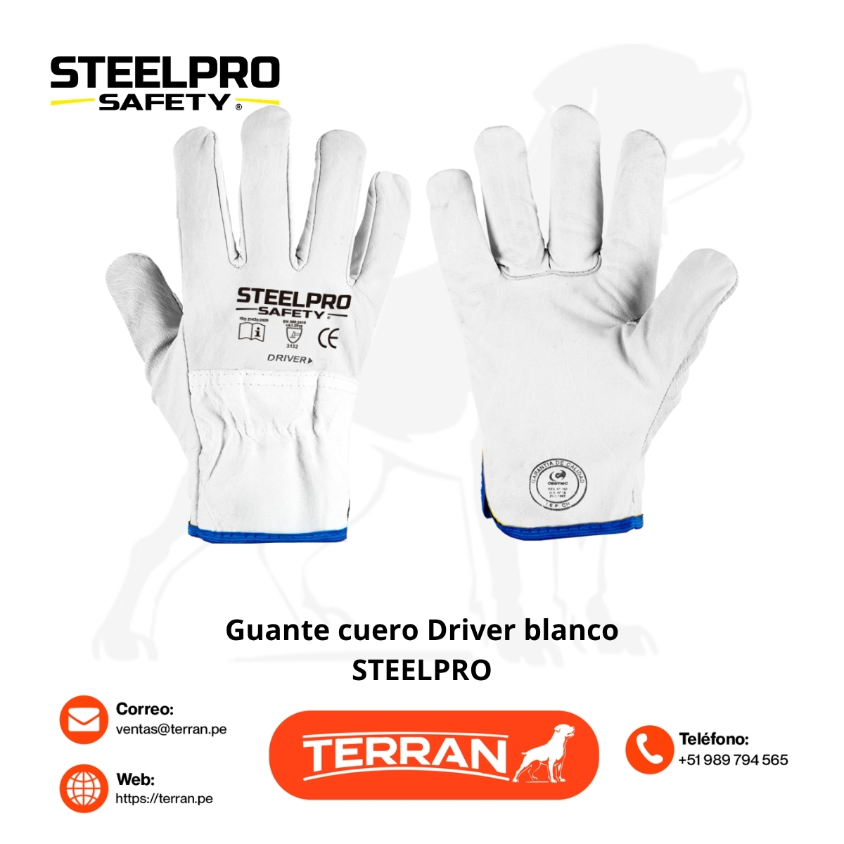 Guante Cuero Driver Blanco Steelpro