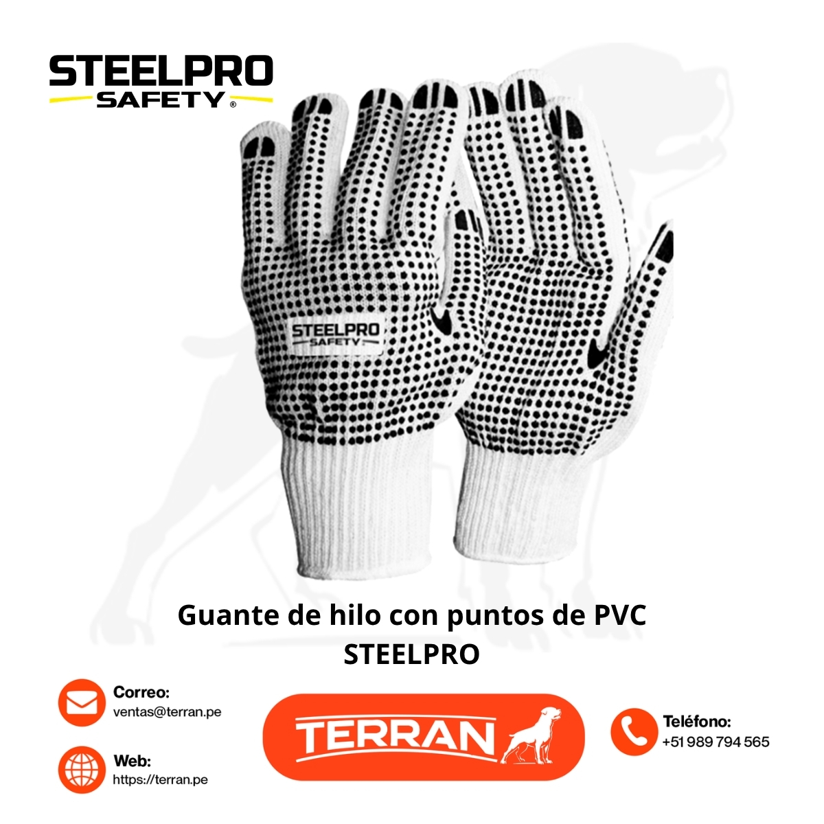 Guante de Hilo Blanco con Puntos de PVC (Palma y Dorso) Steelpro