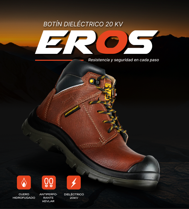 Botín dieléctrico 20 kV Eros de Sandder TNT: resistencia y seguridad en cada paso. Cuero hidrofugado, antiperforante de Kevlar y dieléctrico 20 kV